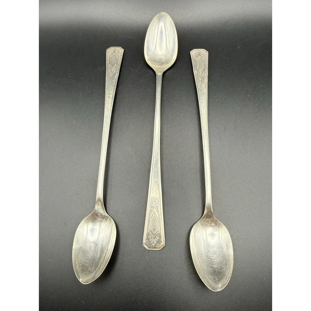 VTG Oneida WM. A. Rogers Croydon Mary Lee Silverplate Iced Tea Spoons 1932 Set 3